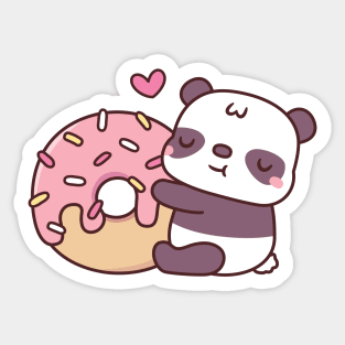 Cute Little Panda Hugging Doughnut Sticker